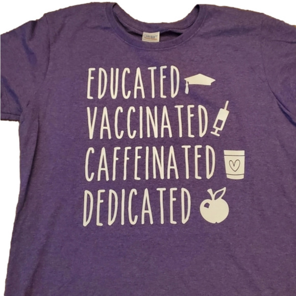 𝅺VACCINATED Teacher Tee Shirt - Picture 1 of 3